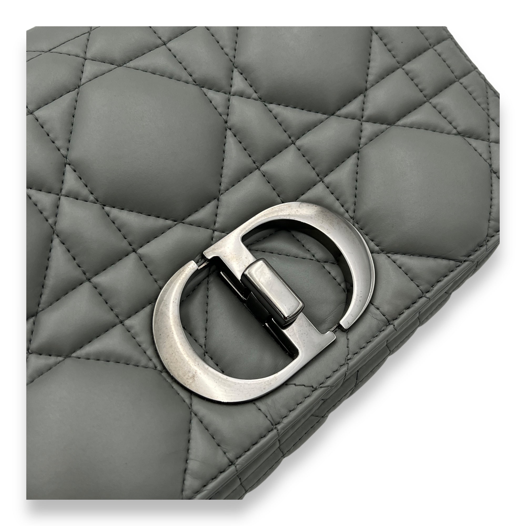 Caro Medium Grey Shoulder Bag in Lambskin, Silver hardware