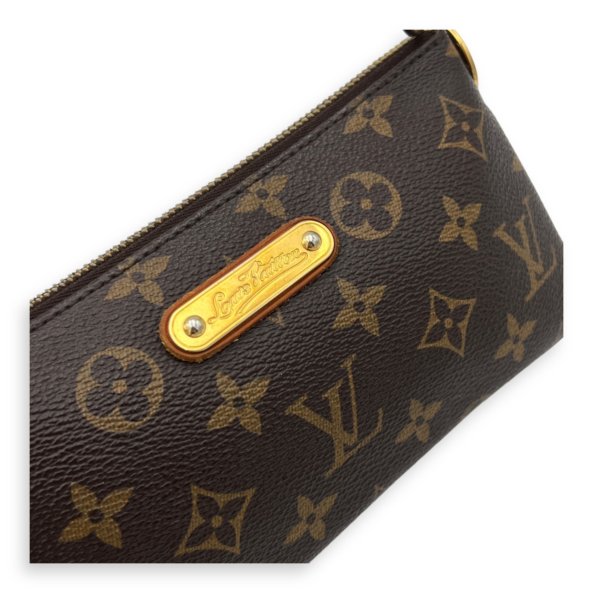 Milla Pouch MM Brown in Monogram Coated Canvas, Gold hardware