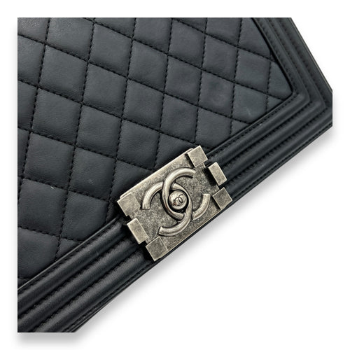 Boy Medium Black Shoulder Bag in Lambskin, Ruthenium hardware