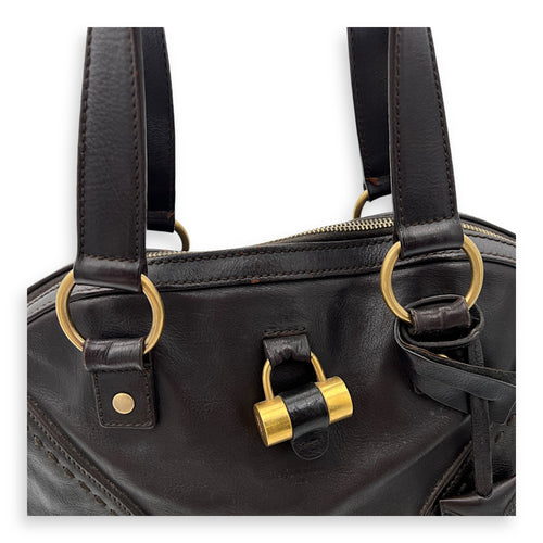 Muse Shoulder Bag Brown in Calfskin, Gold hardware