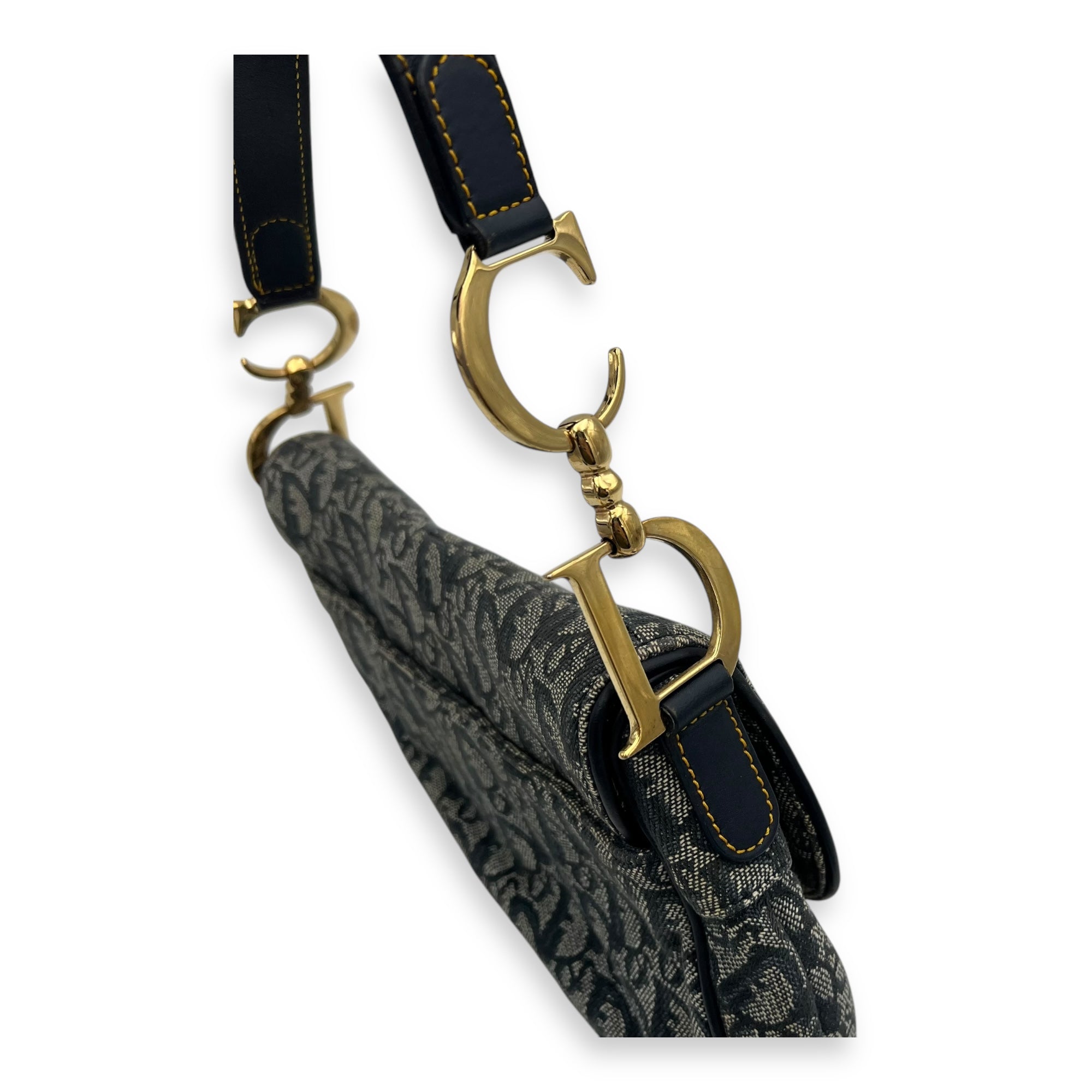 Saddle Shoulder Bag Blue in Jacquard, Gold hardware