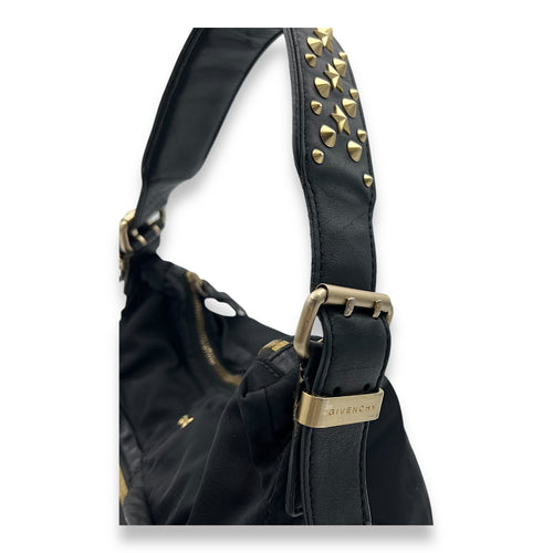 Pockets Shoulder Bag Black in Nylon, Gold hardware