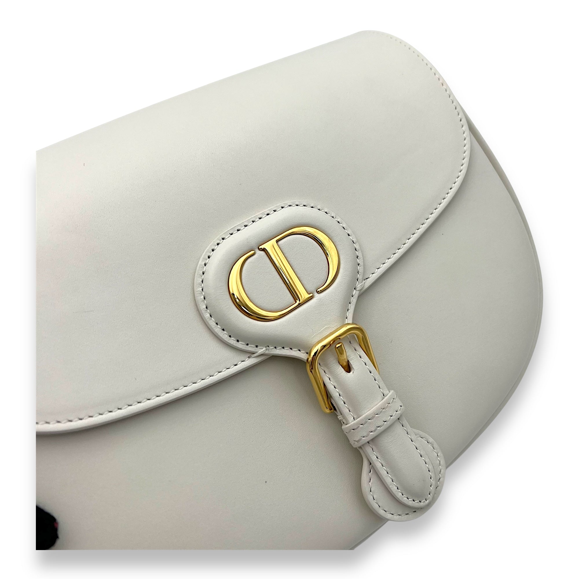 Bobby White Crossbody Bag in Calfskin, Gold hardware