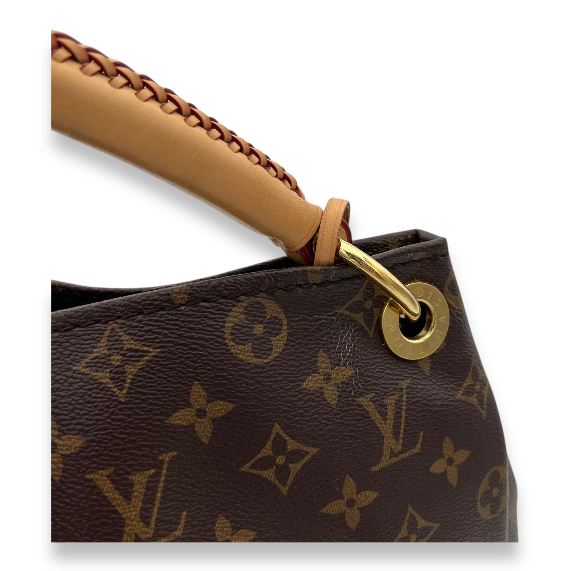 Artsy Top Handle Bag Brown in Monogram Coated Canvas, Gold hardware