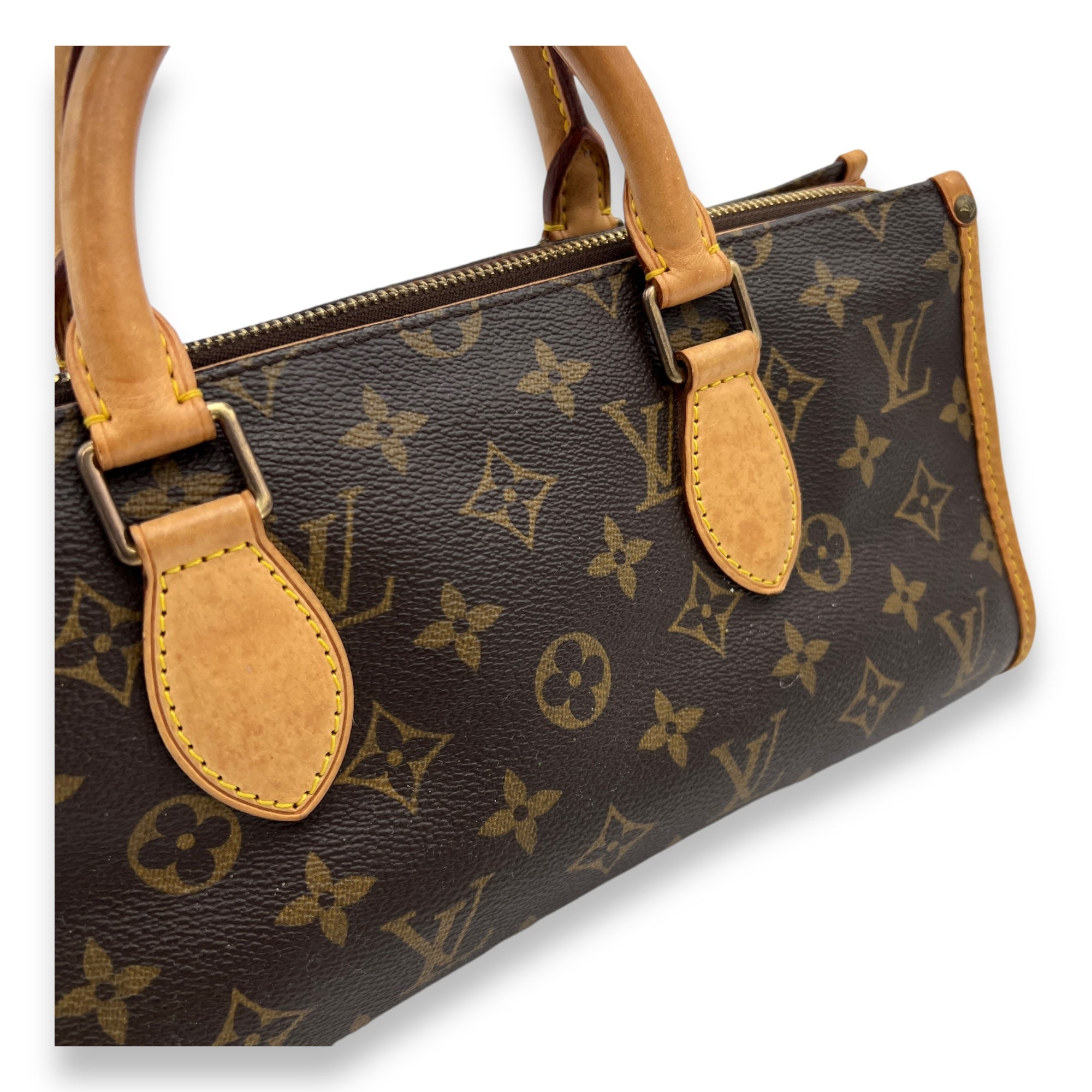 Popincourt Top Handle Bag Brown in Monogram Coated Canvas, Gold hardware