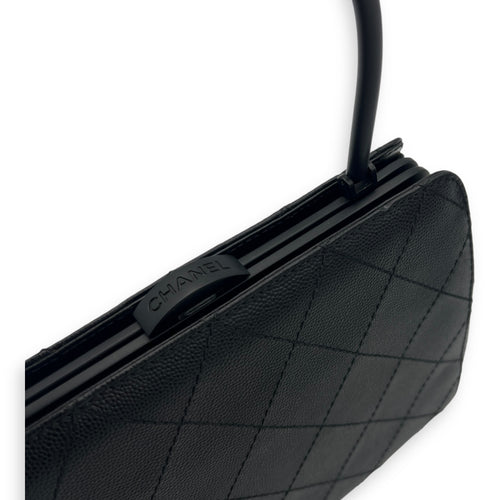 Quilted Top Handle Bag Black in Caviar Leather, Lacquered Metal hardware