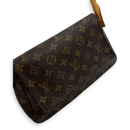 Looping Brown Shoulder Bag in Monogram Coated Canvas, Gold hardware