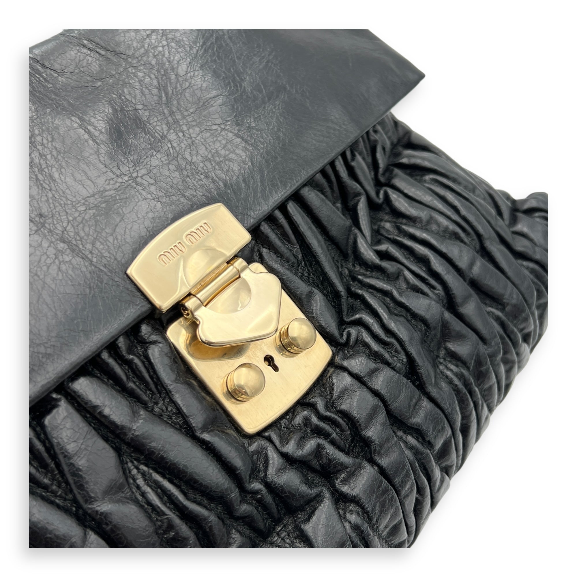 Coffer Top Handle Bag Black in Calfskin, Gold hardware