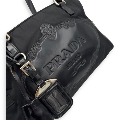 Logo Shoulder Bag Black in Nylon, Silver hardware