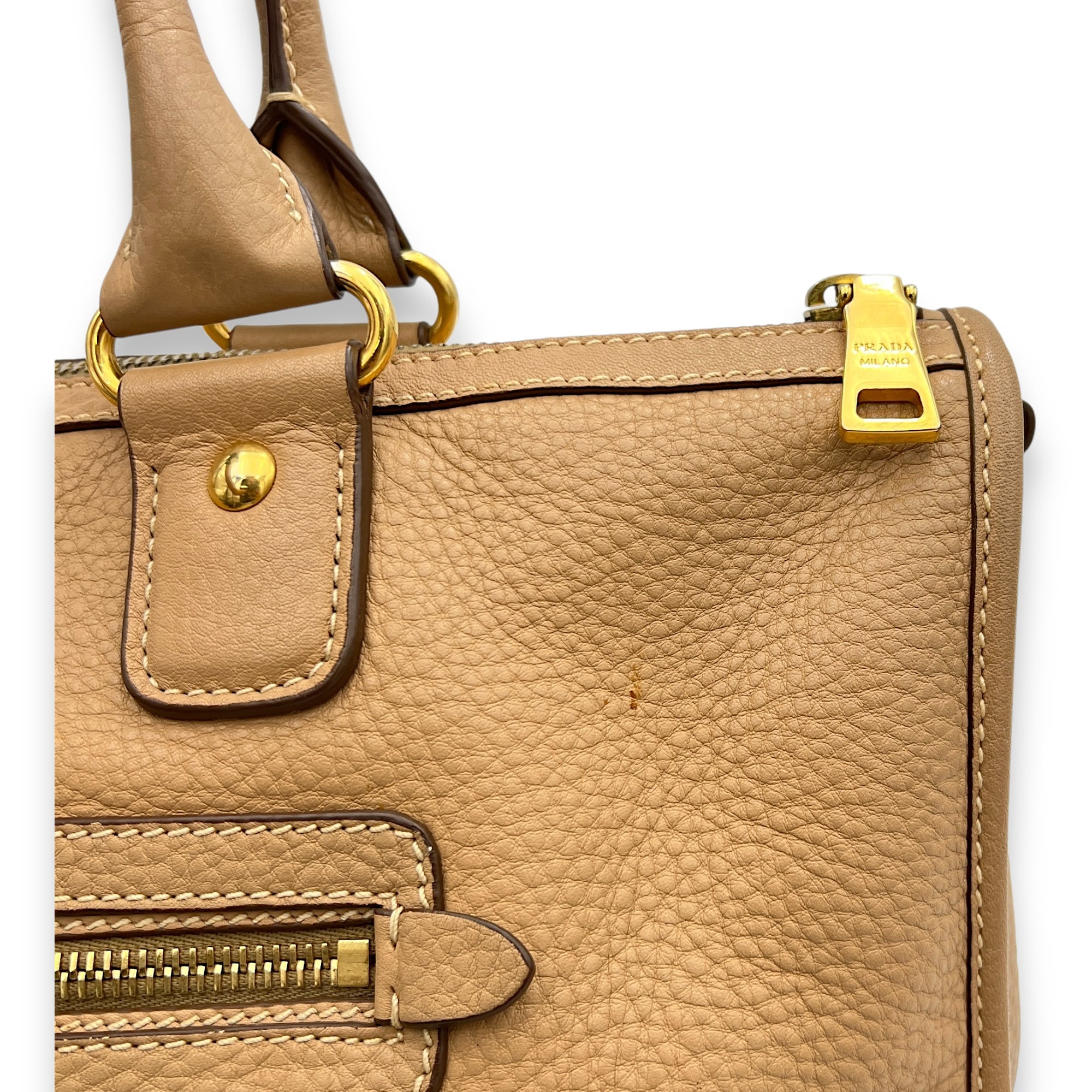 Logo Top Handle Bag Brown in Calfskin, Gold hardware