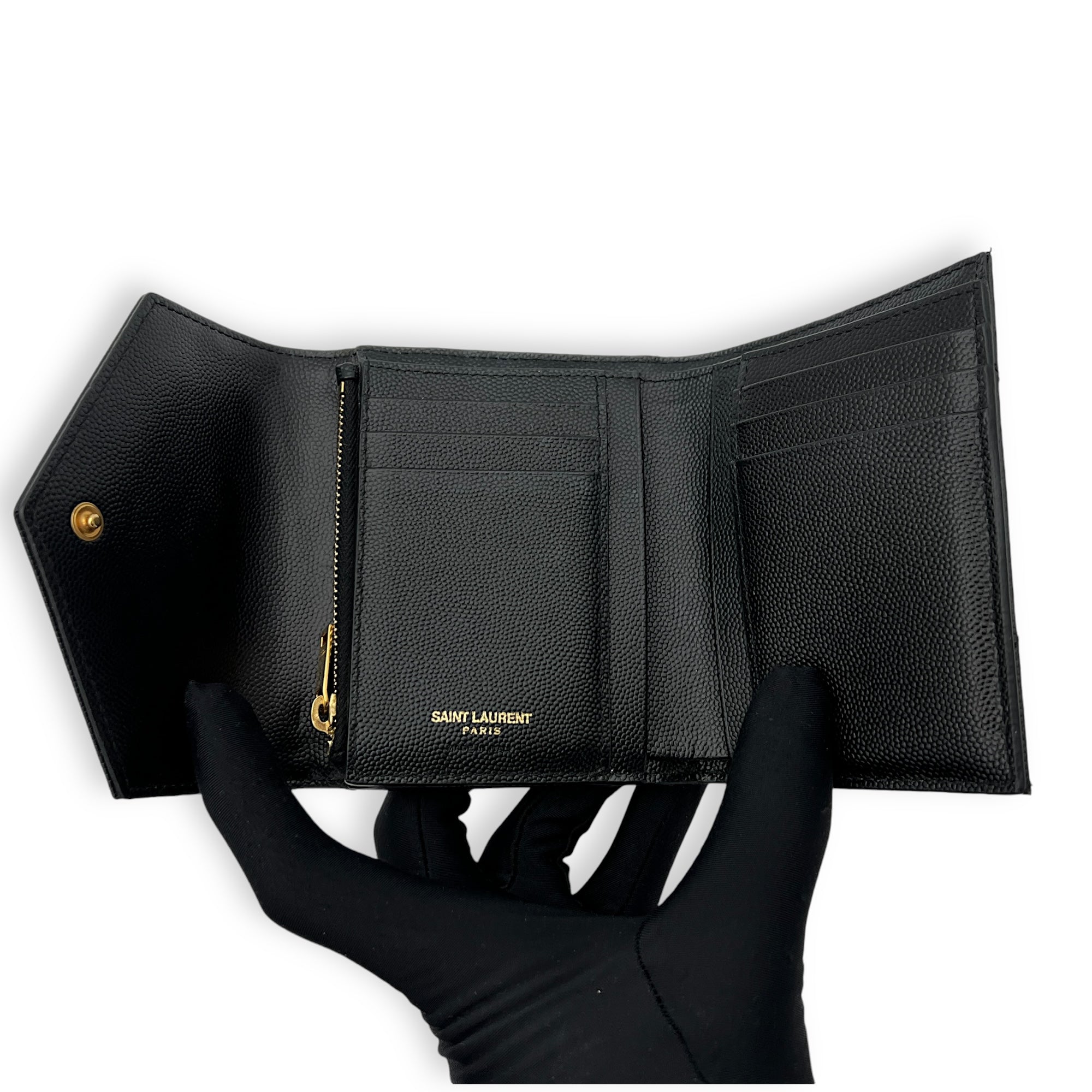 Saint Laurent Cassandre Wallet Black in Caviar Leather, Gold hardware_6