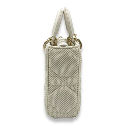 Christian Dior Lady D-Joy Maxi White Top Handle Bag in Mesh, Light Gold hardware_3