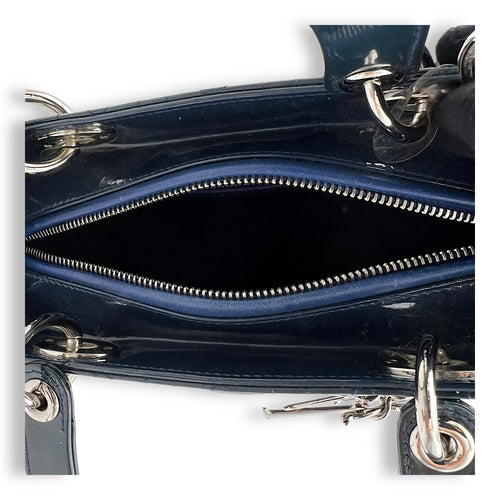 Christian Dior Lady Dior Medium Blue Top Handle Bag in Patent Leather, Silver hardware_6