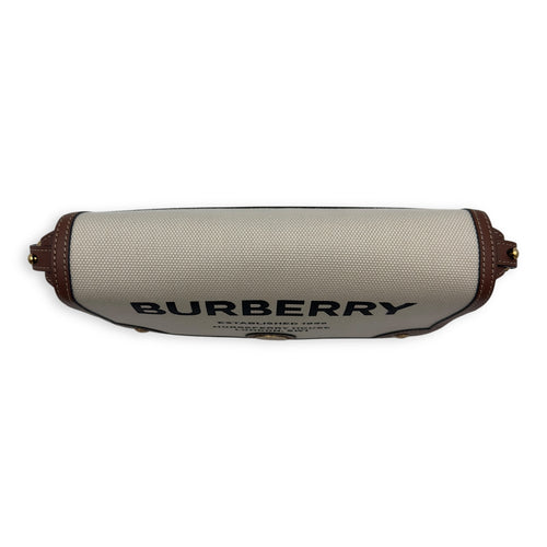 Burberry Horseferry Shoulder Bag White in Canvas, Gold hardware_10