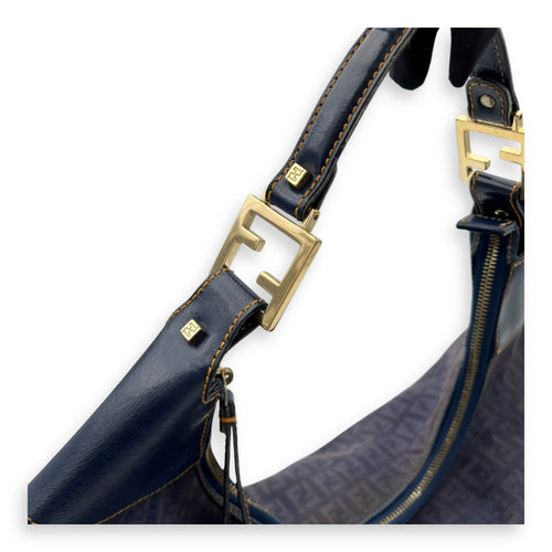 Fendi FF Zucca Shoulder Bag Blue in Jacquard, Gold hardware_6