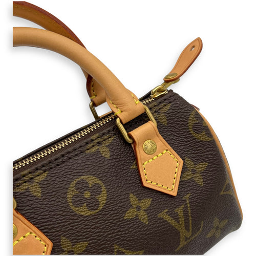 Louis Vuitton Speedy Top Handle Bag Brown in Monogram Coated Canvas, Gold hardware_6