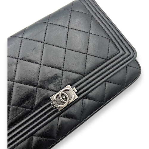 Chanel Boy Wallet On Chain Black in Lambskin, Ruthenium hardware_6