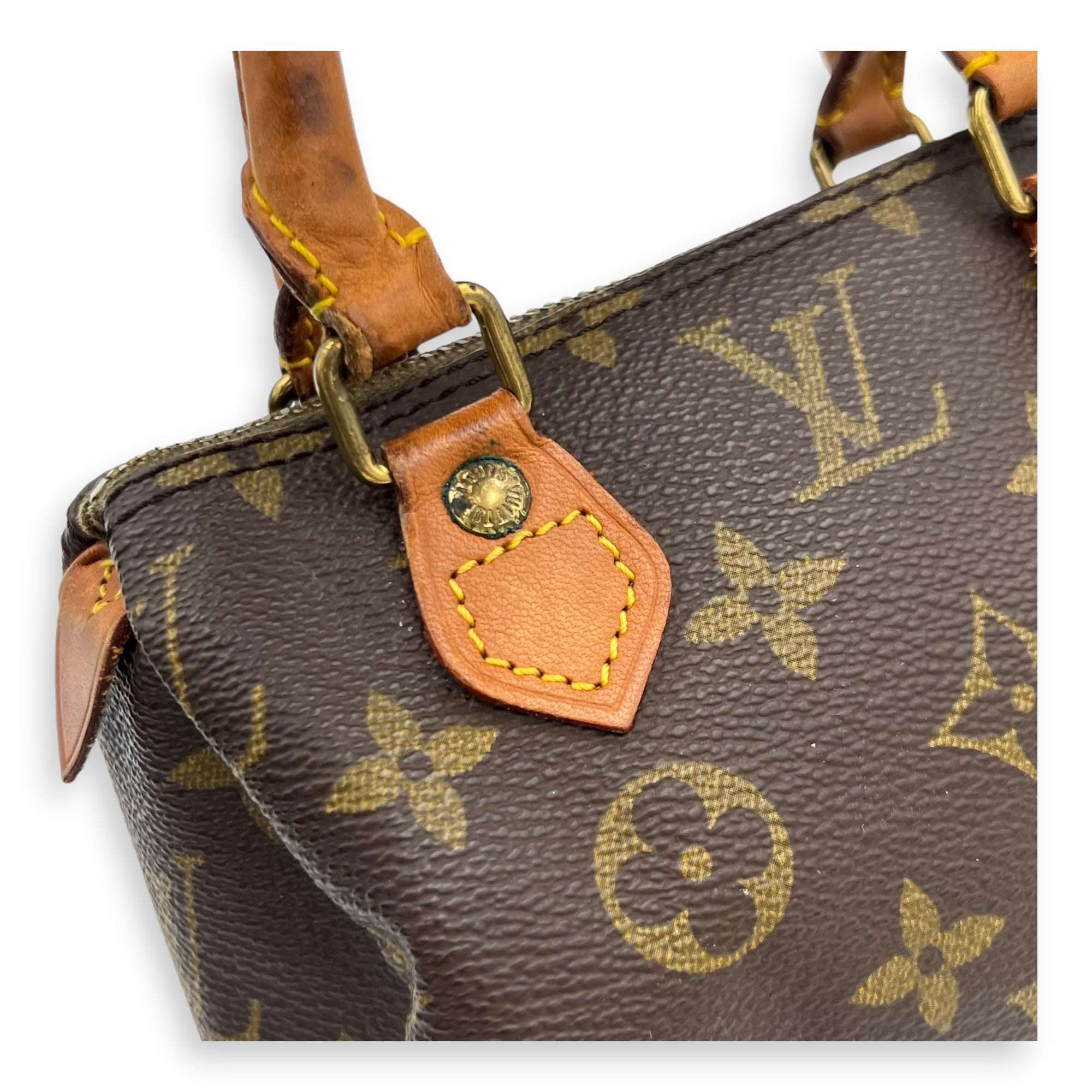 Louis Vuitton Speedy Crossbody Bag Brown in Monogram Coated Canvas, Gold hardware_6