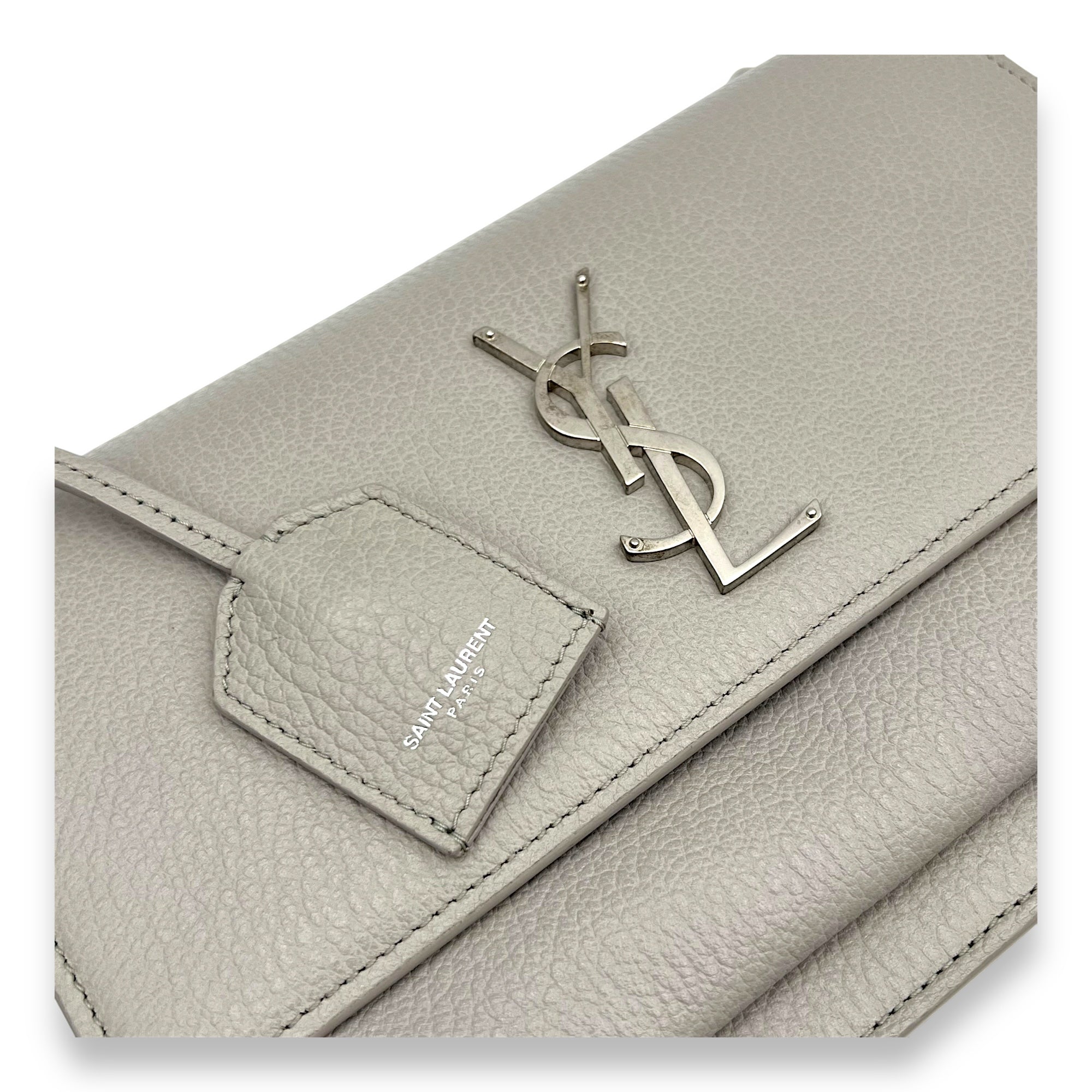 Saint Laurent Sunset Crossbody Bag Grey in Calfskin, Silver hardware_6