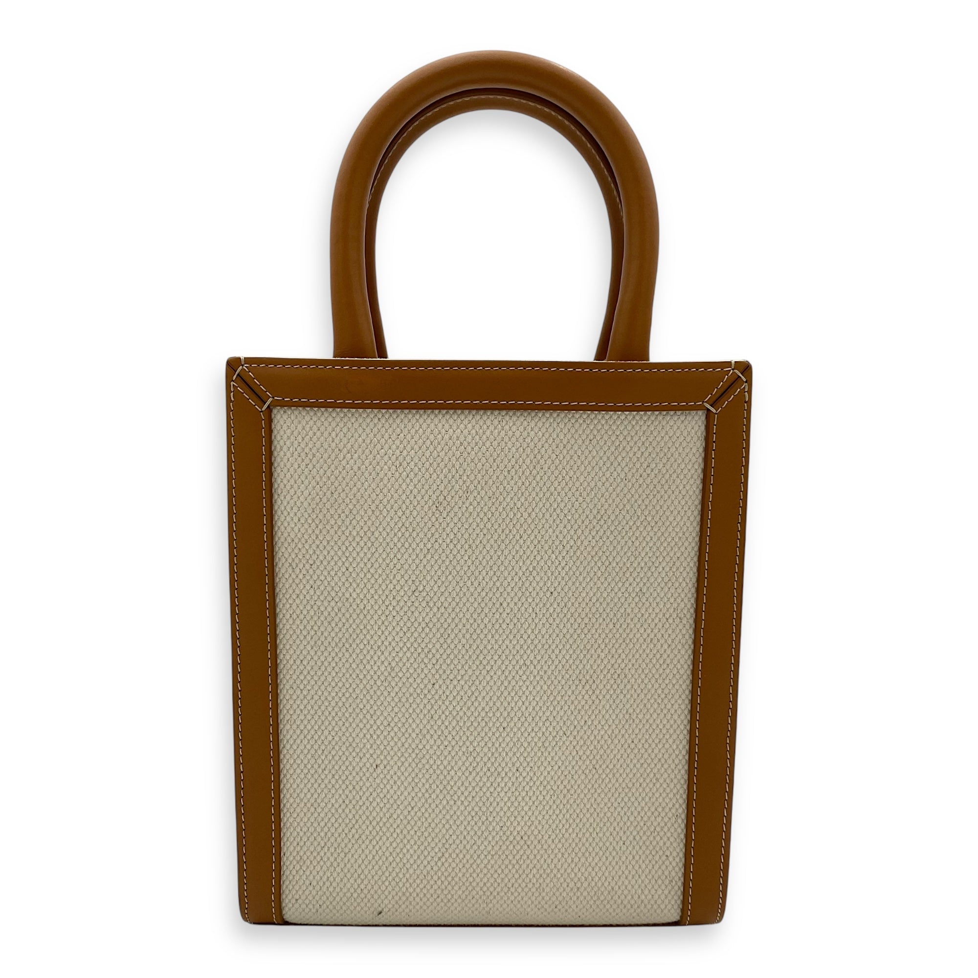 Celine Vertical Mini Brown Top Handle Bag in Canvas, Gold hardware_2