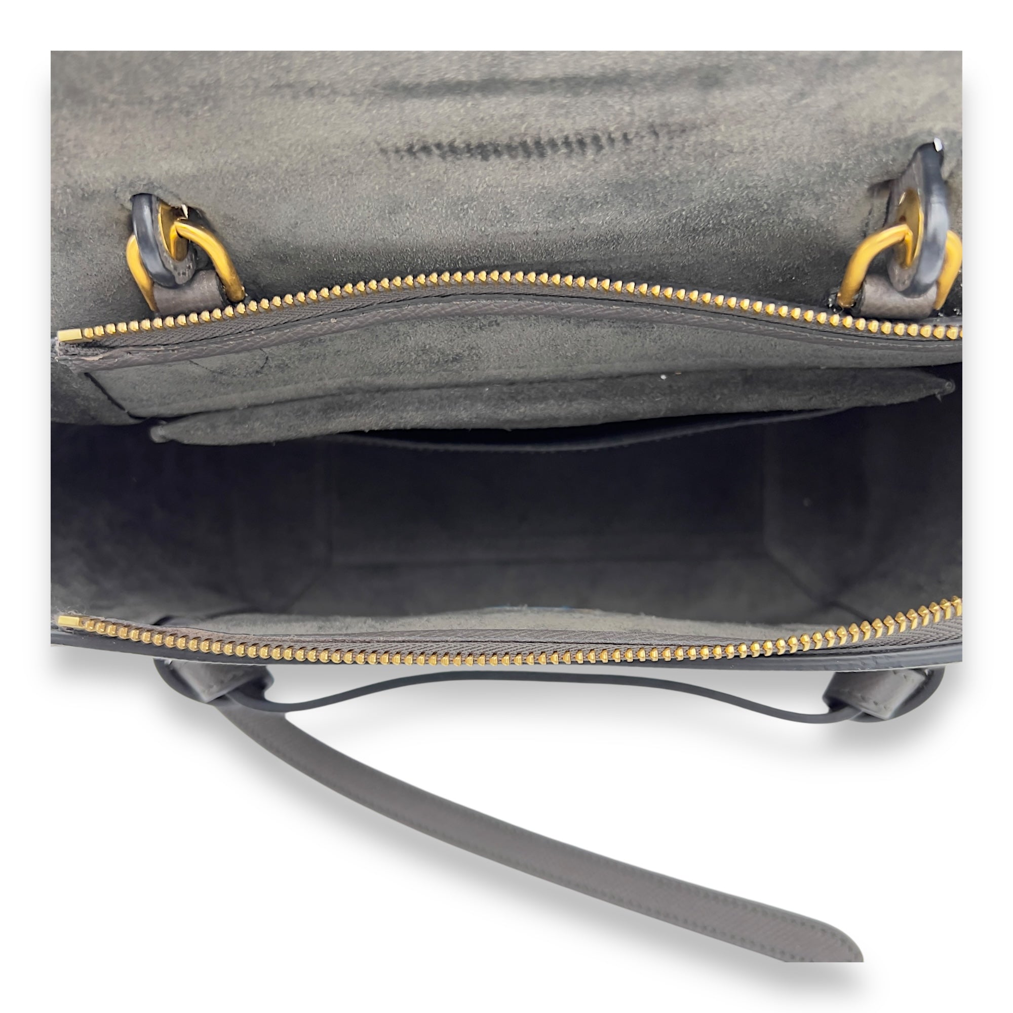 Celine Belt Micro Grey Top Handle Bag in Calfskin, Gold hardware_6