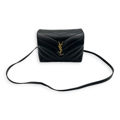 Saint Laurent Loulou Toy Black Crossbody Bag in Calfskin, Gold hardware_11