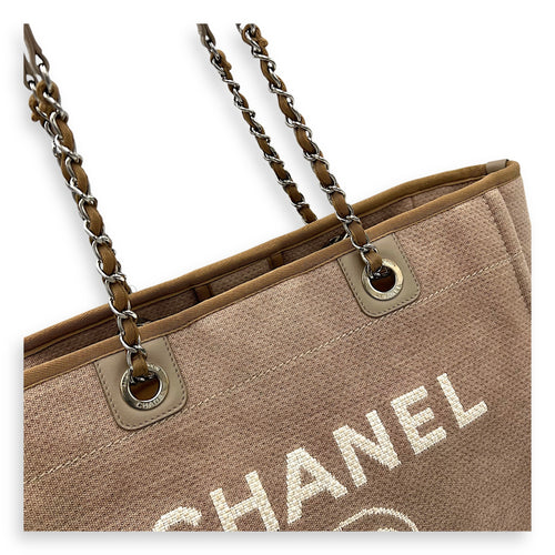 Chanel Deauville Tote Bag Brown in Canvas, Silver hardware_6