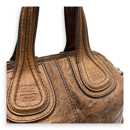 Givenchy Nightingale Small Brown Top Handle Bag in Distressed Leather, Silver hardware_6