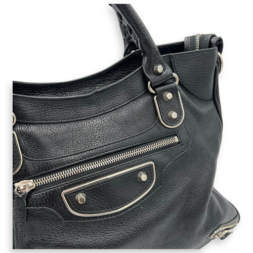 Balenciaga Metallic Edge Velo Black Top Handle Bag in Goat Leather, Silver hardware_6