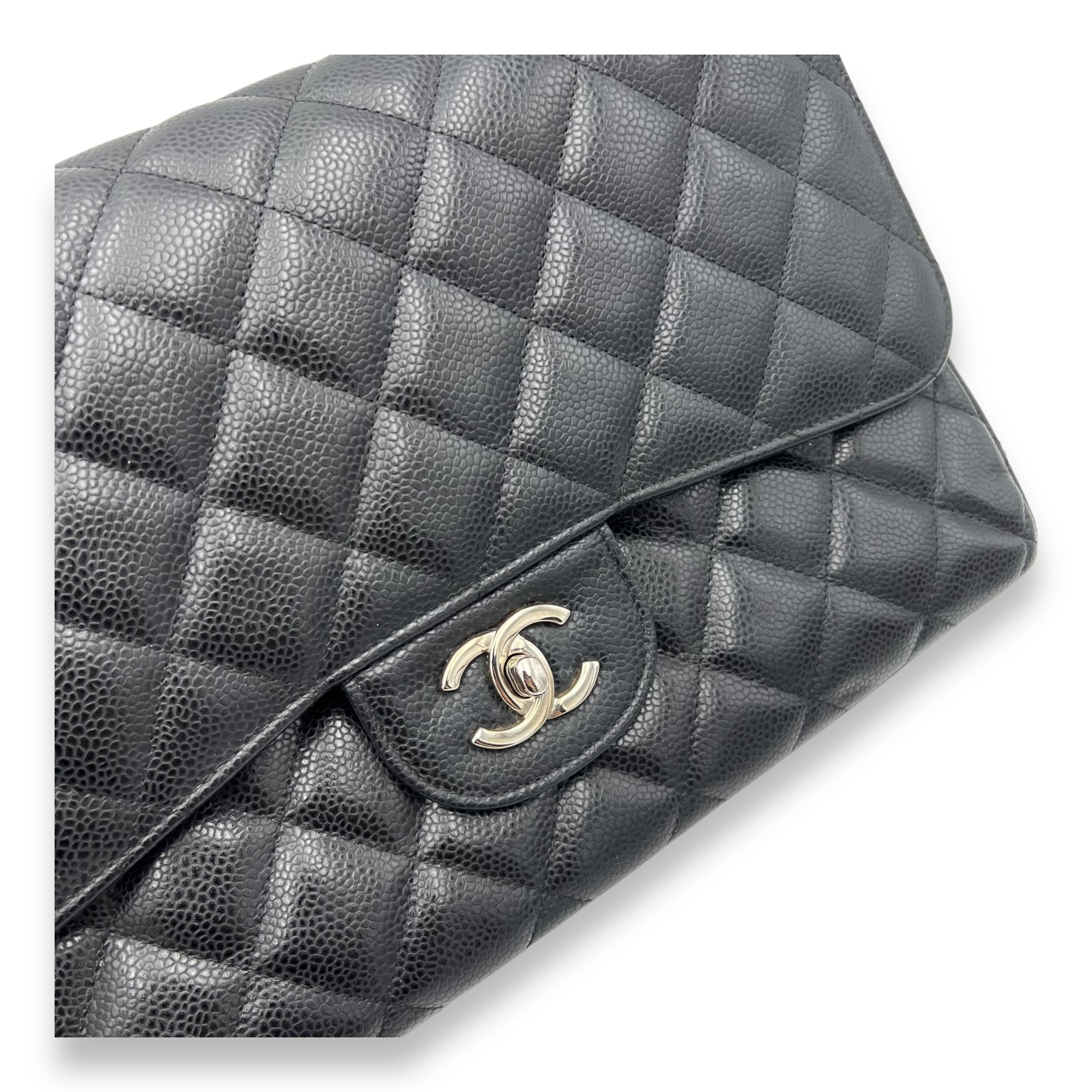 Chanel Classic Shoulder Bag Jumbo Black in Caviar Leather, Silver hardware_6