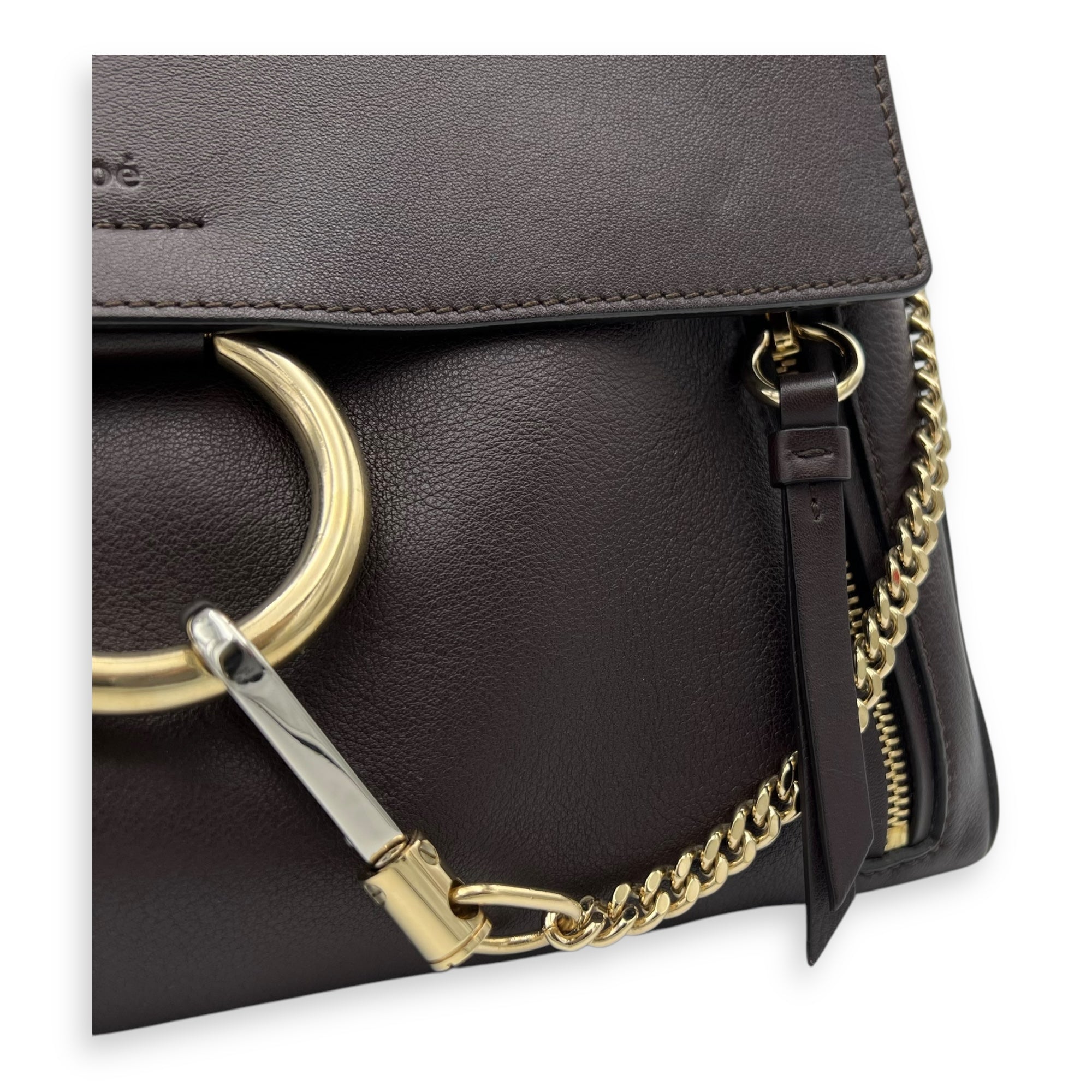 Chloé Faye Shoulder Bag Brown in Calfskin, Gold hardware_6