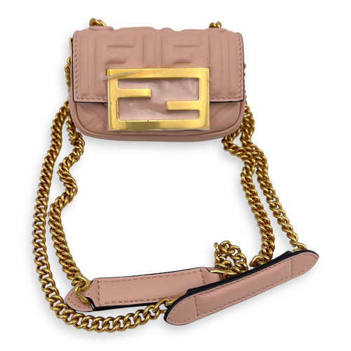 Fendi Baguette Nano Pink Wallet On Chain in Calfskin, Gold hardware_6