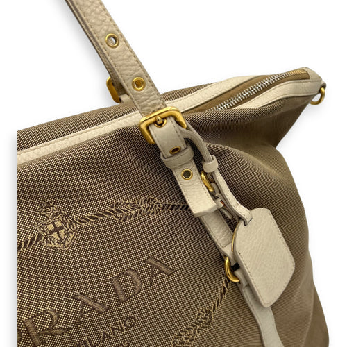 Prada Logo Tote Bag Beige in Canvas, Gold hardware_6