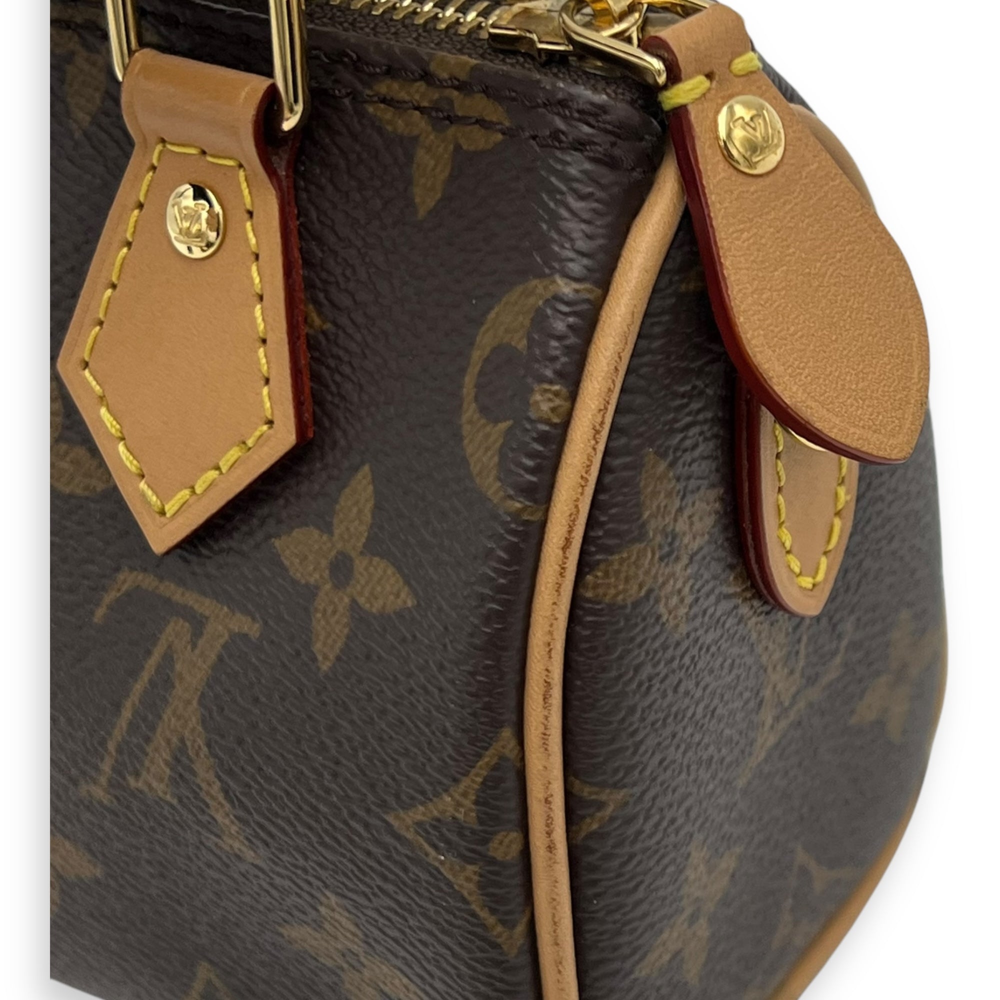 Louis Vuitton Speedy Top Handle Bag Nano Brown in Monogram Coated Canvas, Gold hardware_6