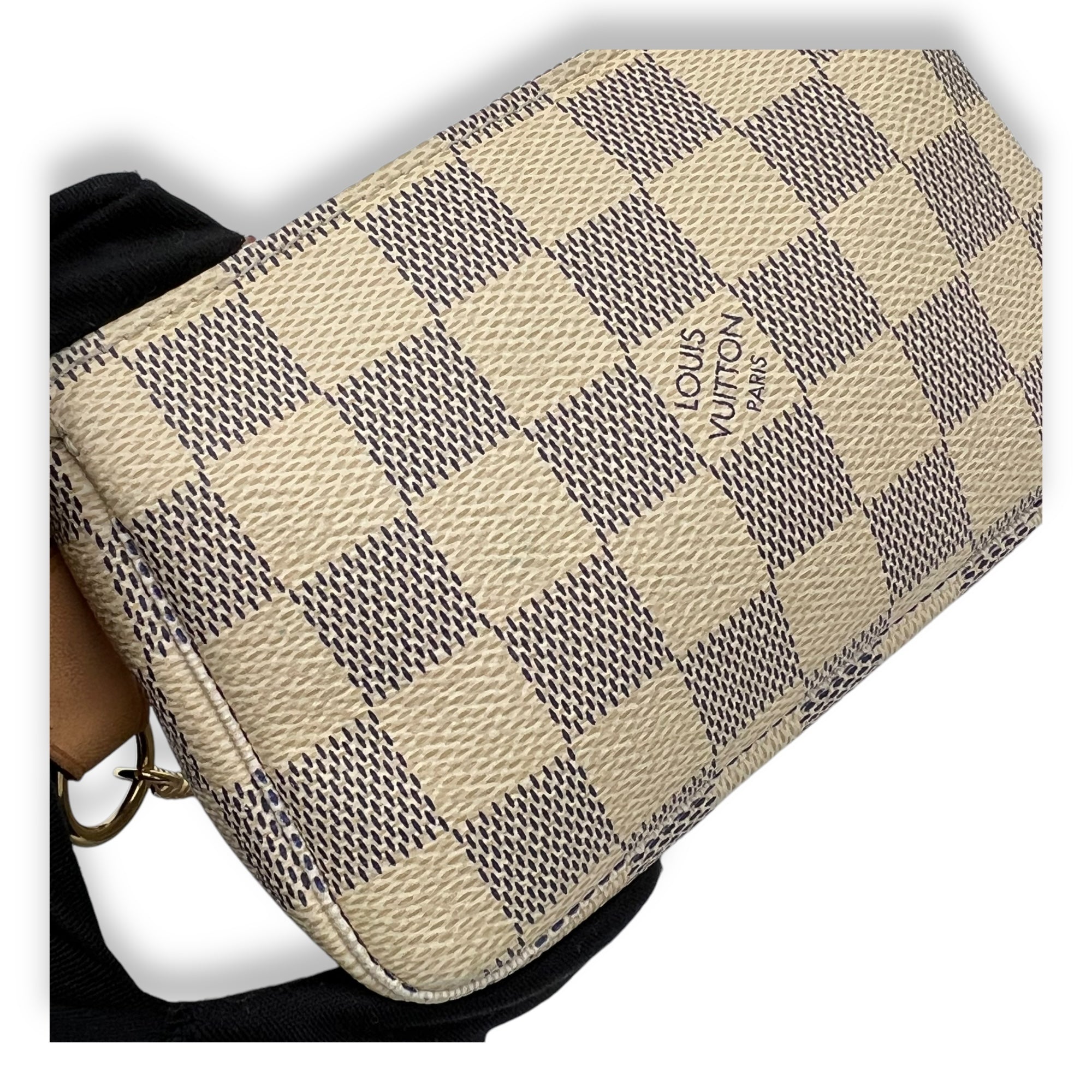 Louis Vuitton Pochette Accessoires Mini Damier Azur Pouch in Coated Canvas, Gold hardware_6