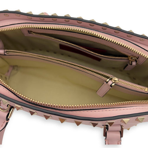 Valentino Rockstud Top Handle Bag Pink in Calfskin, Gold hardware_8