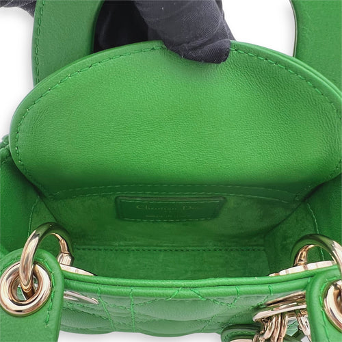 Christian Dior Lady Dior Top Handle Bag Micro Green in Lambskin, Gold hardware_4