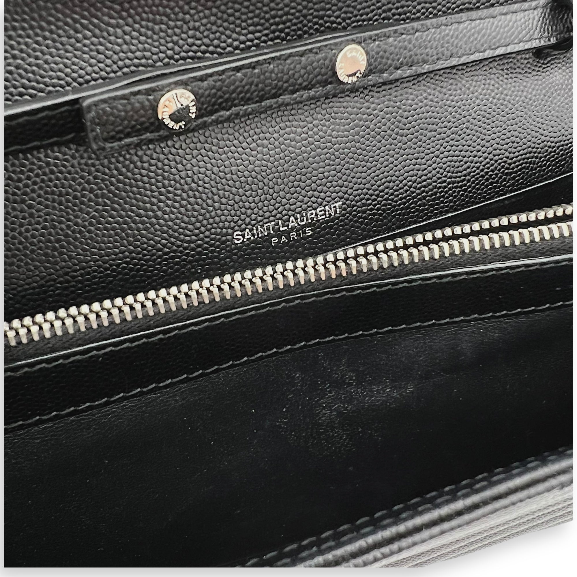 Saint Laurent Cassandre Wallet On Chain Black in Caviar Leather, Silver hardware_7