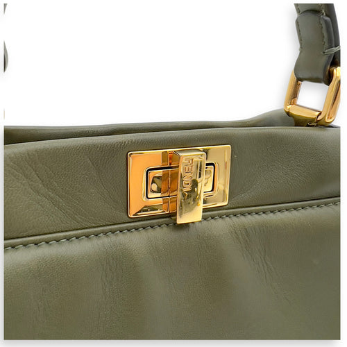 Fendi Peekaboo Crossbody Bag Small Green in Lambskin, Gold hardware_7