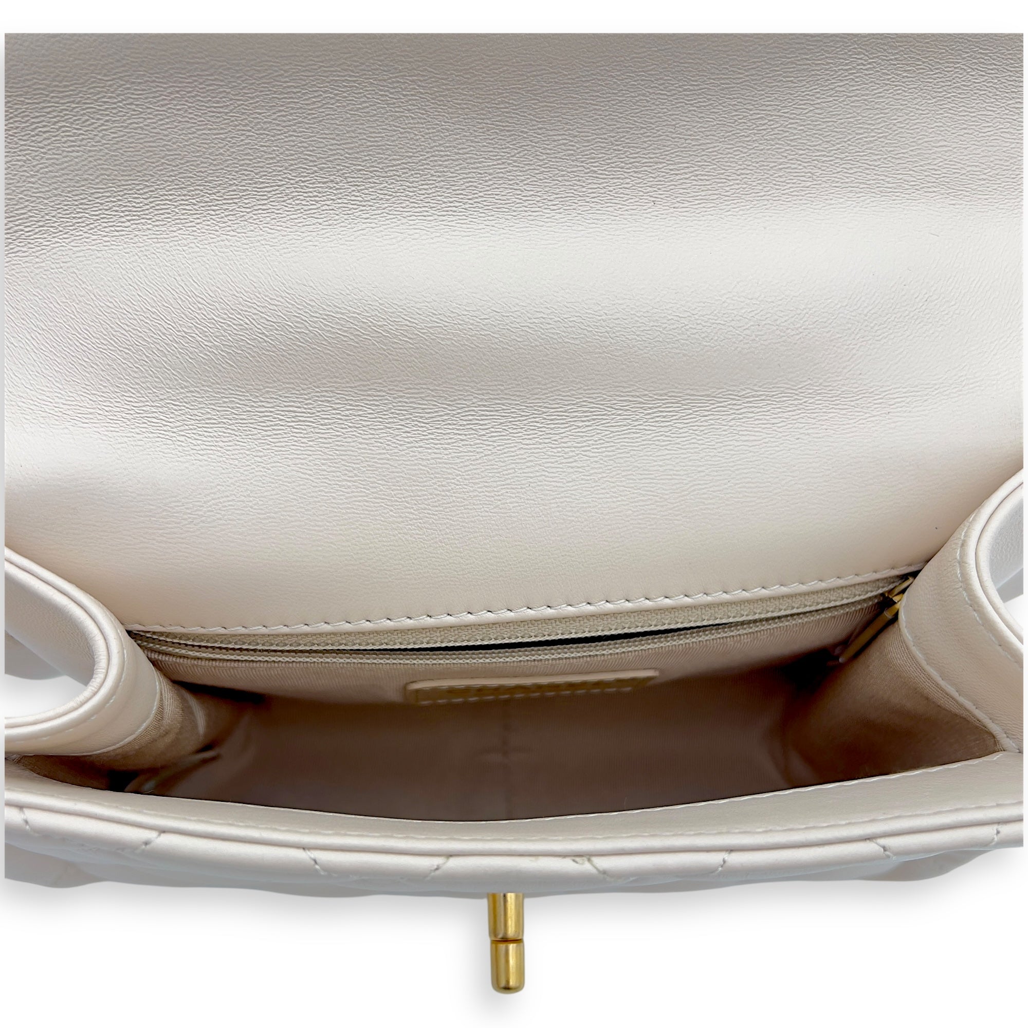 Chanel Button On Top Crossbody Bag White in Lambskin, Gold hardware_6