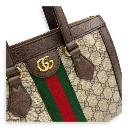 Gucci Ophidia Top Handle Bag Brown in Coated Canvas, Silver hardware_6