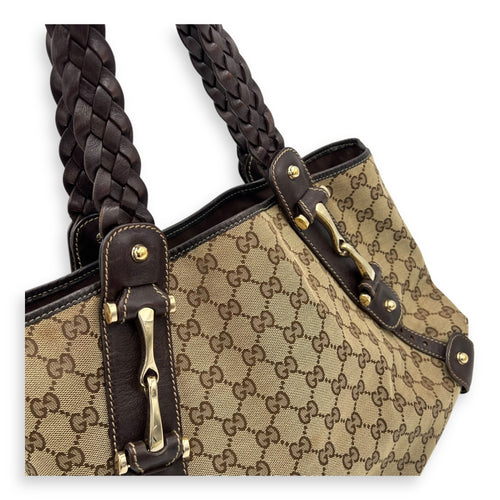 Gucci Pelham Brown Shoulder Bag in Canvas, Gold hardware_6