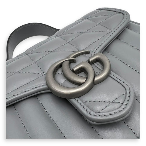 Gucci Marmont Top Handle Bag Blue in Calfskin, Gunmetal hardware_6