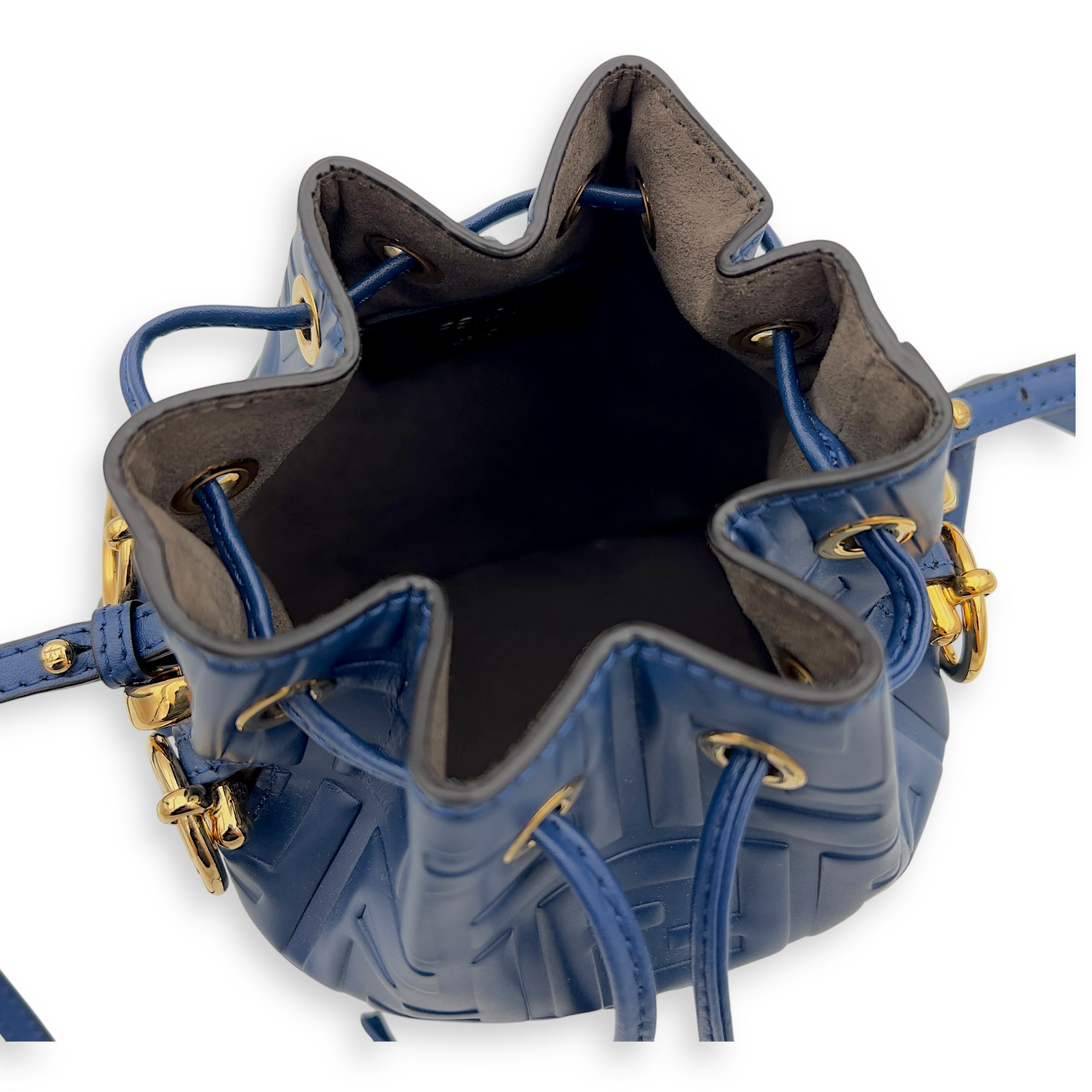 Fendi Mon Tresor Mini Blue Bucket Bag in Calfskin, Gold hardware_4