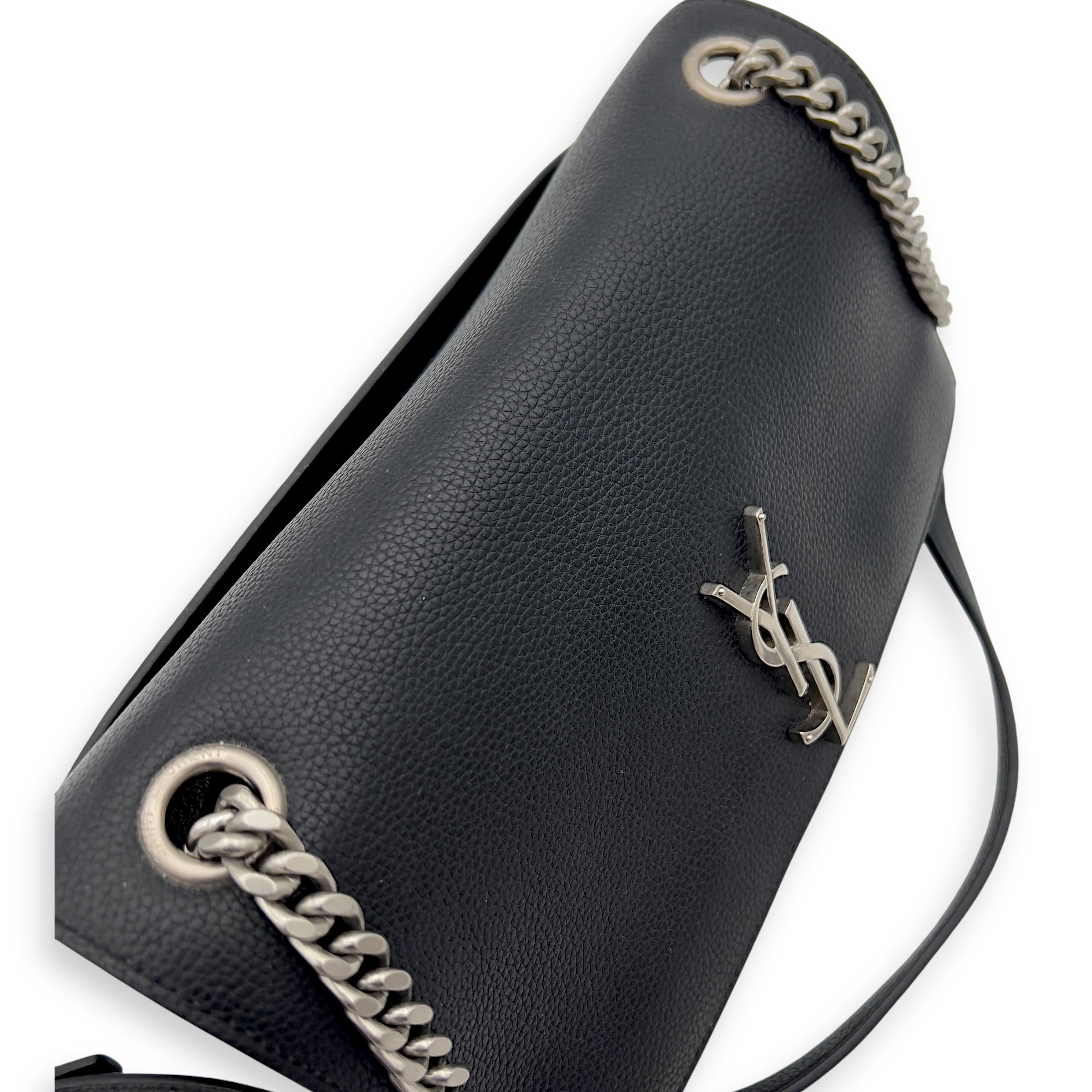 Saint Laurent Sunset Shoulder Bag Black in Calfskin, Silver hardware_6