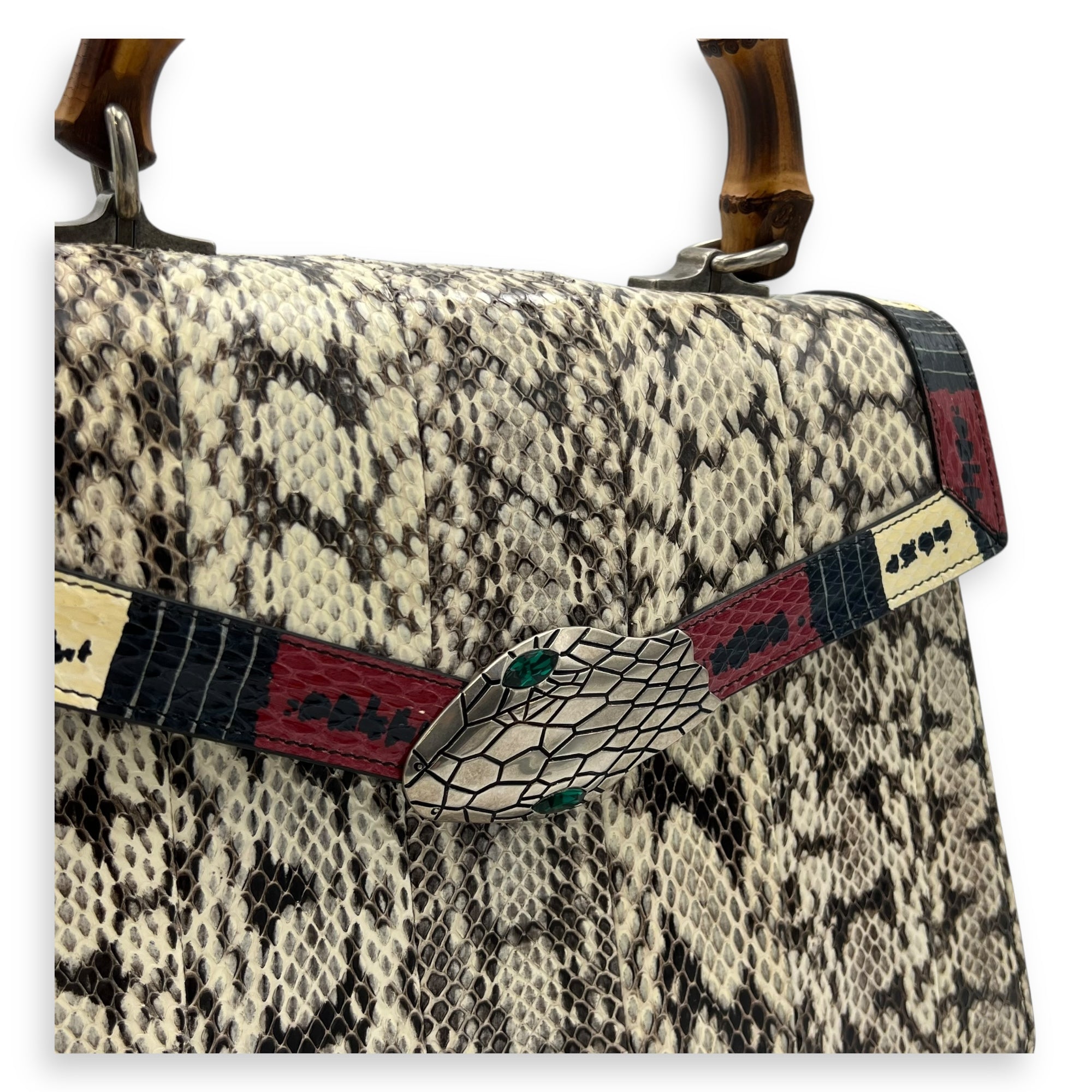 Gucci Lilith Top Handle Bag White in Python Leather, Silver hardware_6