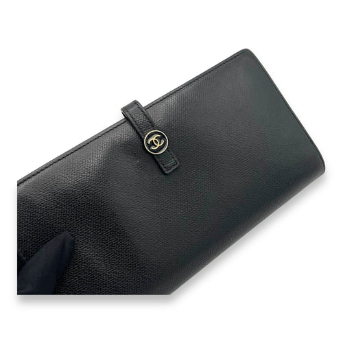 Chanel Vintage CC Long Black Wallet in Calfskin, Silver hardware_6