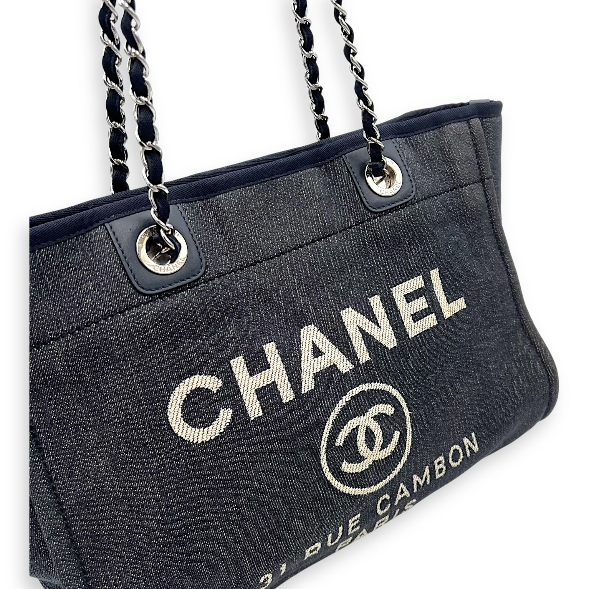 Chanel Deauville Small Blue Tote Bag in Denim, Silver hardware_6