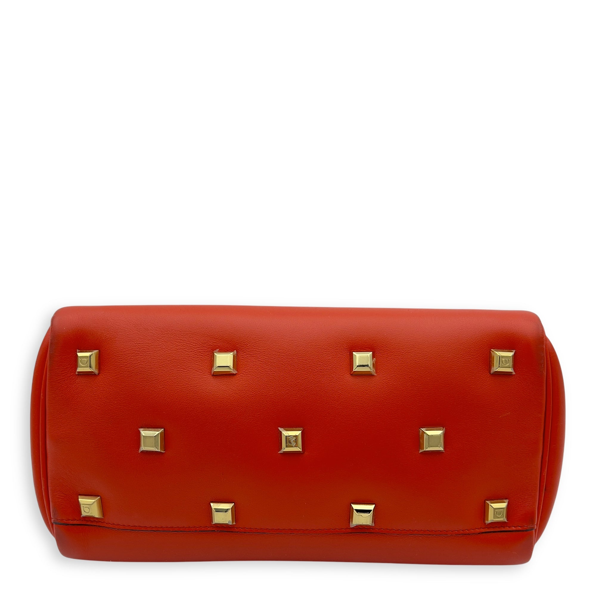 Salvatore Ferragamo Studio Red Top Handle Bag in Calfskin, Gold hardware_6