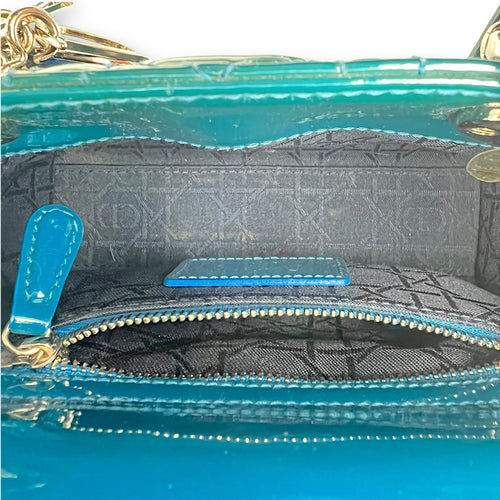 Christian Dior Lady Dior Mini Blue Top Handle Bag in Patent Leather, Silver hardware_6